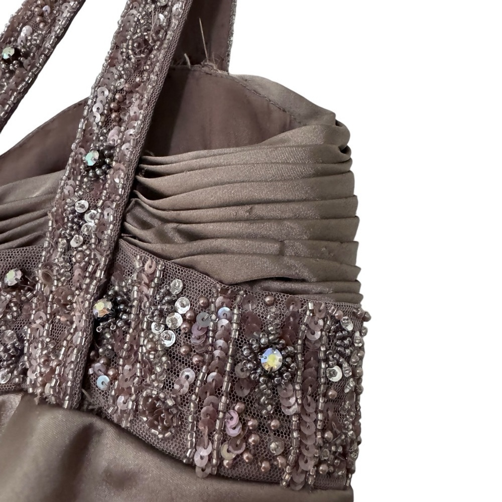 Y2K Terani Couture Bow Beaded Sequin Dress Wedding Bridesmaid Formal Brown Sz 8 - Picture 6 of 12